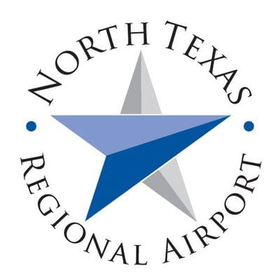 A blue and white star is on top of the logo for north texas regional airport.