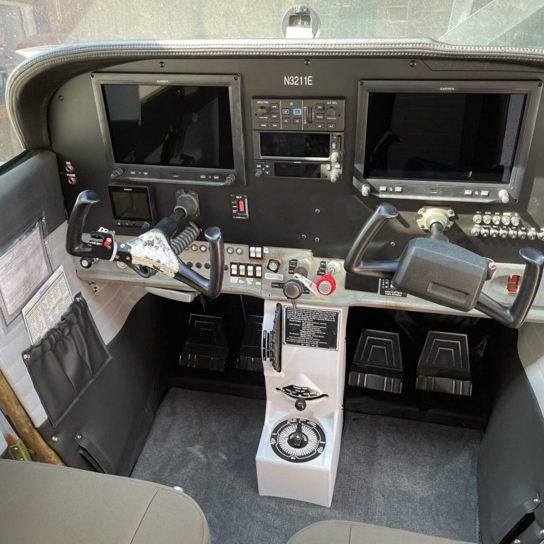 A view of the inside of an airplane.